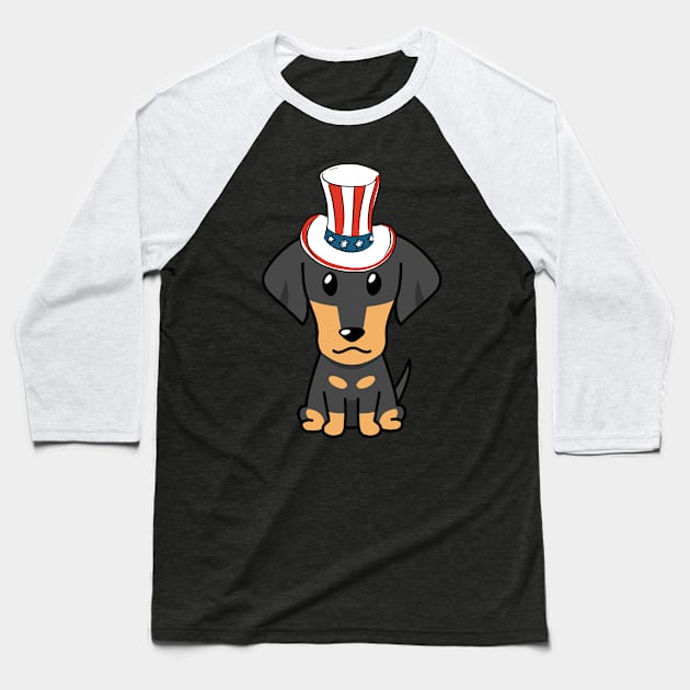 Funny dachshund dog is wearing uncle sam hat Baseball T-Shirt by Pet Station